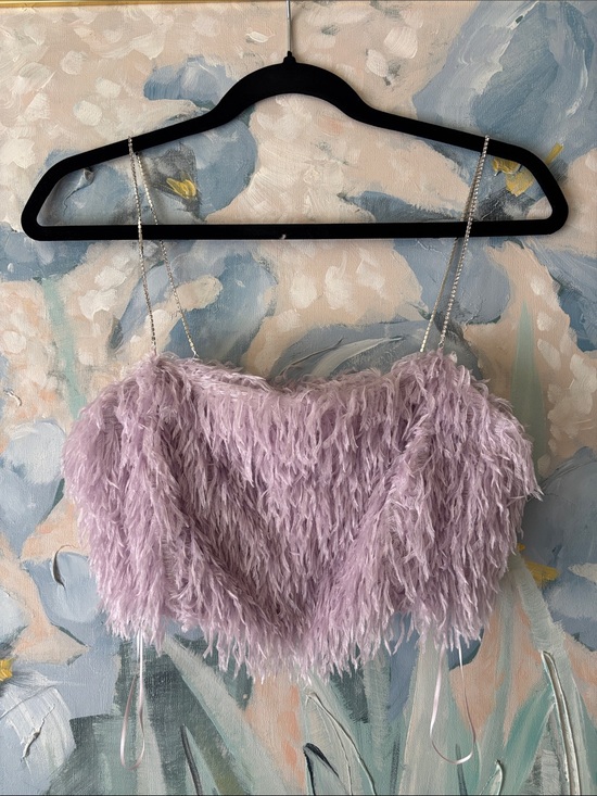 House of Harlow 1960 Tops - House of Harlow 1960 Lilac Feathered Crop Top